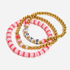 Set de Pulseras con Cuentas Love Me, Dijes de Letras en Oro Rosa, Joyería Unisex para Regalo - Product Image 1