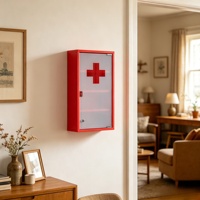 Armoire à pharmacie en acier inoxydable rouge à 4 niveaux, verrouillable, avec porte magnétique, boîte de rangement murale personnalisée