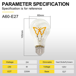 2W E27 LED-lamp A60 6000K Daglicht Vlinder Filament Kunststof Lamp 1000LM Ra80 Afstandsbediening - Product Image 1