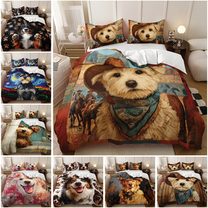 Niedliches Hundemuster Digital-Druck Polyester Bettwäsche-Set, Bettbezug & Kissenbezüge - Product Image 2