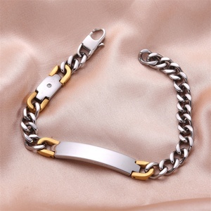 Pulsera de Acero Inoxidable con Cadena Cubana de Alto Brillo y Barra Lisa para Logotipo Personalizado para Hombre - Product Image 1