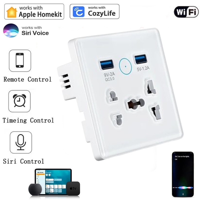 Apple HomeKit Smart Universal Socket Siri Voice Touch Control 13A Smart Wall Switch Socket Plug for Smart Wall Light Switches