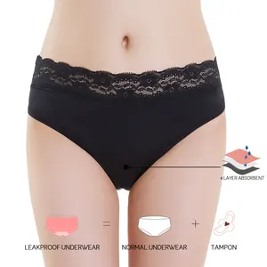 Lynmiss — culotte menstruelle lavable en coton biologique, culotte absorbante en dentelle, grande taille, étanche, sous-vêtements, 4 couches