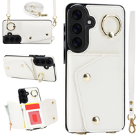 Étui de téléphone en cuir PU avec porte-cartes pour Samsung Galaxy A35 A36 A37 S25Plus, coque de téléphone de luxe antichoc avec sangles et support d'anneau