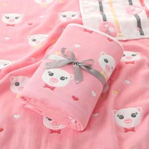 2025 Hot Selling Super Soft Organic Cotton Printed <b>Blanket</b> for <b>Newborn</b> Baby Wrapping with 6-Layer Muslin 110x110cm Anti-Bacteria - Product Image 1