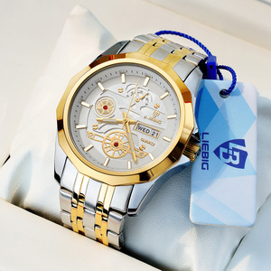 LIEBIG 1037, reloj de cuarzo para hombre, estilo Tough Guy, esfera hueca multifunción, resistente al agua, <span class=keywords><strong>dos</strong></span> tonos, reloj informal de negocios para hombre, regalo - Product Image 1