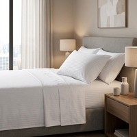 Parure de draps d'hôtel Hilton de luxe personnalisée, douce et confortable, 100% coton 60S 300TC, rayures blanches de 1 cm