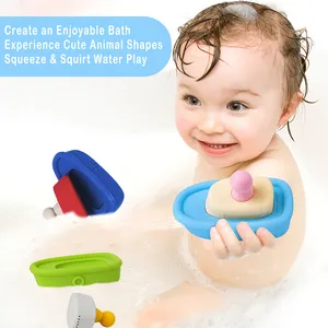 Hot Selling Bpa Free Food Grade Silicone Boat Shape Floating Bath Toy Toddler Spray Water Bathtub Bubble Showering Baby Bath Toy