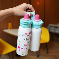 Bouteille d'eau isotherme en acier inoxydable pour enfants, 16 oz, avec double ouverture, anti-fuite, pour l'école