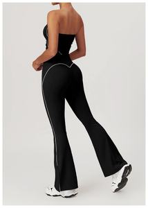 Ensemble de survêtement deux pièces respirant de haute qualité pour l'entraînement sportif estival, jogging, pantalon long évasé uni - Product Image 4