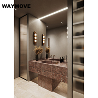 WAYMOVE Cuisine moderne en panneaux de particules MDF, finition marbre brillant, laque acrylique, avec charnières, glissières de tiroir, robinet, panier et évier