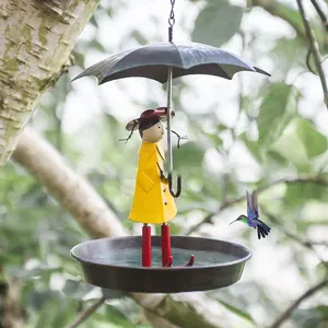 HJH289 Decoratieve Metal Bird Feeder Buiten Tuin Vogel Zaad Dispenser Houder Opknoping Meisje Paraplu Voedsel Container Huisdier Feeders