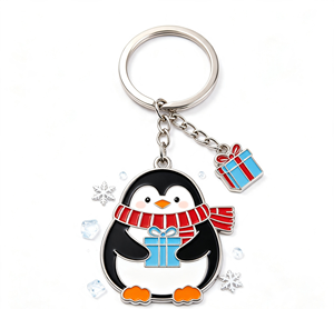 Custom Penguin Enamel Metal Key Chain Zinc Alloy Cartoon Keyring Holiday Gift Promotion - Product Image 1