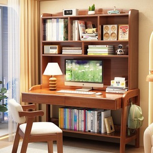 โต๊ะไม้เนื้อแข็งและชั้นวางหนังสือโต๊ะเรียนแบบรวม 84x60x181 ซม. โต๊ะคอมพิวเตอร์ที่บ้านห้องนอนโต๊ะเขียนหนังสือนักเรียน - Product Image 3