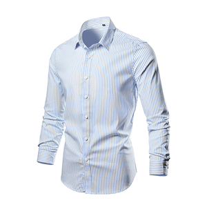 Camisa de hombre personalizada de manga larga, de sarga teñida, casual, de poliéster/spandex, formal de negocios para oficina, lavada para otoño - Product Image 4