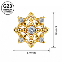 Perhiasan Tindik Labret Titanium ASTM F136 Bentuk Bunga Bintang Datar untuk Tulang Rawan Helix Tragus Warna Emas Baja, Cocok untuk Hadiah