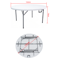 Table ronde pliable en plastique blanc moderne et imperméable de 120/150 cm avec poignée pour les fêtes en plein air dans la cour