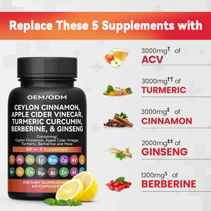 LIFEWORTH Ceylon Cinnamon Turmeric Apple Cider Vinegar <strong>Ginseng</strong> Berberine Plus Bitter Melon Gymnema Milk Thistle Fenugreek <strong>Caps</strong> - Product Image 3