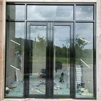 Puerta de Vidrio Completa de Estilo Moderno con Marco Estrecho Minimalista de Aleación de Aluminio Negro, con Travesaños Laterales, para Entrada, Centro Comercial, Oficina, Comercial, Personalizada