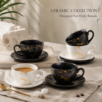Ensemble tasse et soucoupe à latte en céramique texturée motif pierre pour présentation professionnelle du café, commandes de couleurs personnalisées, achats en gros