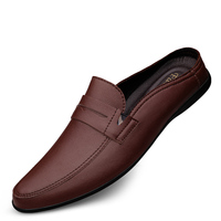 Printemps et automne chaussures pour hommes chaussures en cuir décontractées demi-pantoufles en cuir à la mode été nouvelles chaussures basses