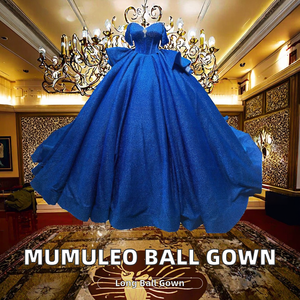 ชุดราตรีงาน Quinceanera แบบยาวลากพื้น ผ้าซาติน แบรนด์ Mumuleo Natural Summer ดีไซน์เปิดไหล่ ประดับด้วย Appliques ป้องกันไฟฟ้าสถิตย์ แต่งระยิบระยับ พร้อมชายกระโปรงยาวแบบ Chapel Train สำหรับงานปาร์ตี้ - Product Image 2