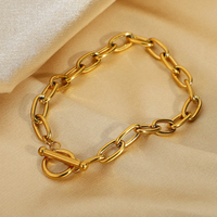Bracelet en acier inoxydable plaqué or avec chaîne ovale en forme de trombone et fermoir OT, design géométrique pour femme
