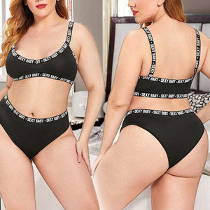 Lencería negra de talla grande al por mayor, sujetador y bragas de dos piezas de alta elasticidad, ropa interior sexy para mujeres <span class=keywords><strong>gordas</strong></span>, talla L - Product Image 4