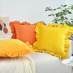 Ruffled Plush <b>Throw</b> Pillow Case 18x18 Inches Soft Velvet Decorative Cushion Cover <b>For</b> <b>Sofa</b> Bed Home Decor Orange - Product Image 2