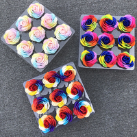 Vente en gros de bouquets parfumés pour la décoration de la maison de mariage fleurs immortelles 9pcs artificielles 7 couleurs rose géante arc-en-ciel fleur de savon