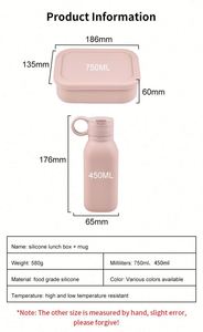 Eco Friendly Grade Silicone BPA Free Kids Bento <b>Lunch</b> <b>Box</b> Set 3 <b>Compartments</b> 450Ml Water Bottle Microwave Safe Leak Heatable - Product Image 2