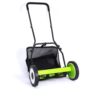 Cortacésped manual de carretilla de 4 ruedas de 16 pulgadas con mango plegable, caja de recogida de césped y cuchilla de corte para jardín - Product Image 1