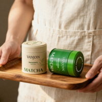 Boîte en fer blanc ronde hermétique de 30g pour poudre de matcha, café ou thé vert, écologique et de qualité alimentaire