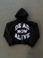 Sweat à capuche unisexe oversize zippé avec strass sur toute la surface, veste à capuche entièrement zippée, streetwear hip-hop, sweat court