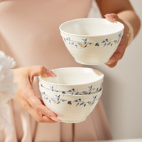 Service de vaisselle quotidien en céramique, bols et assiettes, motif végétal sous glaçure, compatible micro-ondes, coffret cadeau festif pour l'inauguration de la maison