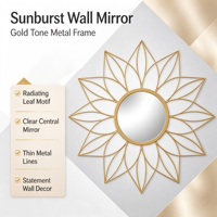Miroir mural en métal doré à motif floral, forme de tournesol, miroir décoratif suspendu pour salon, entrée