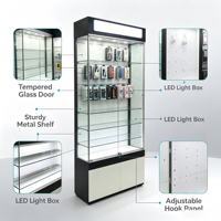 Ensemble complet de mobilier de présentation pour boutique numérique, avec enseigne LED de marque, présentoir mural à crochets, comptoir îlot en verre verrouillable pour étuis de téléphone portable