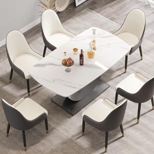 Voxhome tavolo da pranzo di lusso moderno con Base in acciaio inox a forma di luna e pannello in marmo per mobili per la casa - Product Image 3