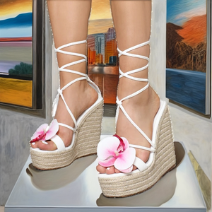 Chaussures à talons hauts pour femmes, sandales en PU à bout ouvert, brides tressées à l'avant et à l'arrière, talons compensés, plateforme épaisse - Product Image 2