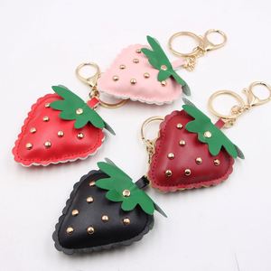 <b>Cute</b> PU Leather Strawberry Keychain Bag Charm Puffy Fruit <b>Keyring</b> Welcome Gifts Portable Car Pendant - Product Image 2