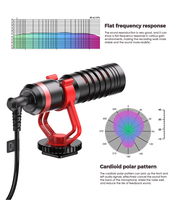 Microphone vidéo sans batterie Microphone fusil de chasse compact compatible avec les téléphones portables, smartphones Android et appareils photo reflex numériques
