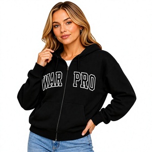 เสื้อฮู้ดซิป War Pro สีดำ ผ้าฟลีซ ทรงโอเวอร์ไซส์ สไตล์ลำลอง ยูนิเซ็กส์ พิมพ์ลายตัวอักษร เหมาะสำหรับใส่ในฤดูใบไม้ร่วง - Product Image 2
