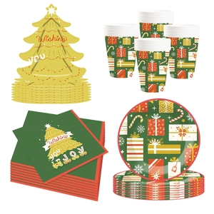 Ensemble de vaisselle sur le thème de Noël DAMAI comprenant des assiettes en papier en forme de sapin de Noël, des gobelets en papier et des serviettes pour la fête de Noël - Product Image 5