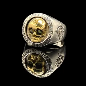 925 Sterling Silver Vintage Gold Skull Rings Punk Silver Skeleton Jewelry Hip Hop Gothic Biker Gifts