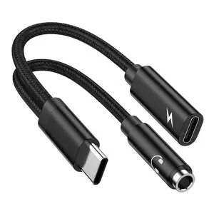 Adaptador de cargador y audio 2 en 1 tipo C a 3,5mm, conector auxiliar para auriculares