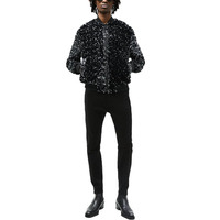 Veste de baseball courte ample en sequins noirs décontractée pour homme, mode d'hiver, taille plus, veste pour homme