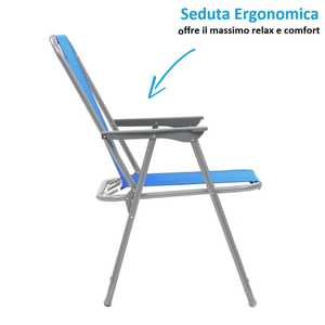 Sedia da Spiaggia Pieghevole in Metallo 49x45x74 Cm, Tessuto Oxford Azzurro con Braccioli, Arredo da Campeggio per Esterni - Product Image 4