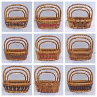 Panier en osier tressé artisanal 3 pièces, léger, durable, avec poignées renforcées, pour le rangement des fruits, les cadeaux ou les fleurs