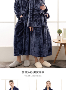 Pigiama Lungo Elegante all'Ingrosso in Flanella Spessa per Uomo e <span class=keywords><strong>Donna</strong></span>, Calda <span class=keywords><strong>Camicia</strong></span> <span class=keywords><strong>da</strong></span> <span class=keywords><strong>Notte</strong></span> con Ampia Tasca e Bordo Bianco - Product Image 6