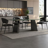 Table à manger carrée en pierre frittée italienne de luxe, moderne, écologique, avec pieds en acier carbone assemblés, 6 places, appartements, maisons